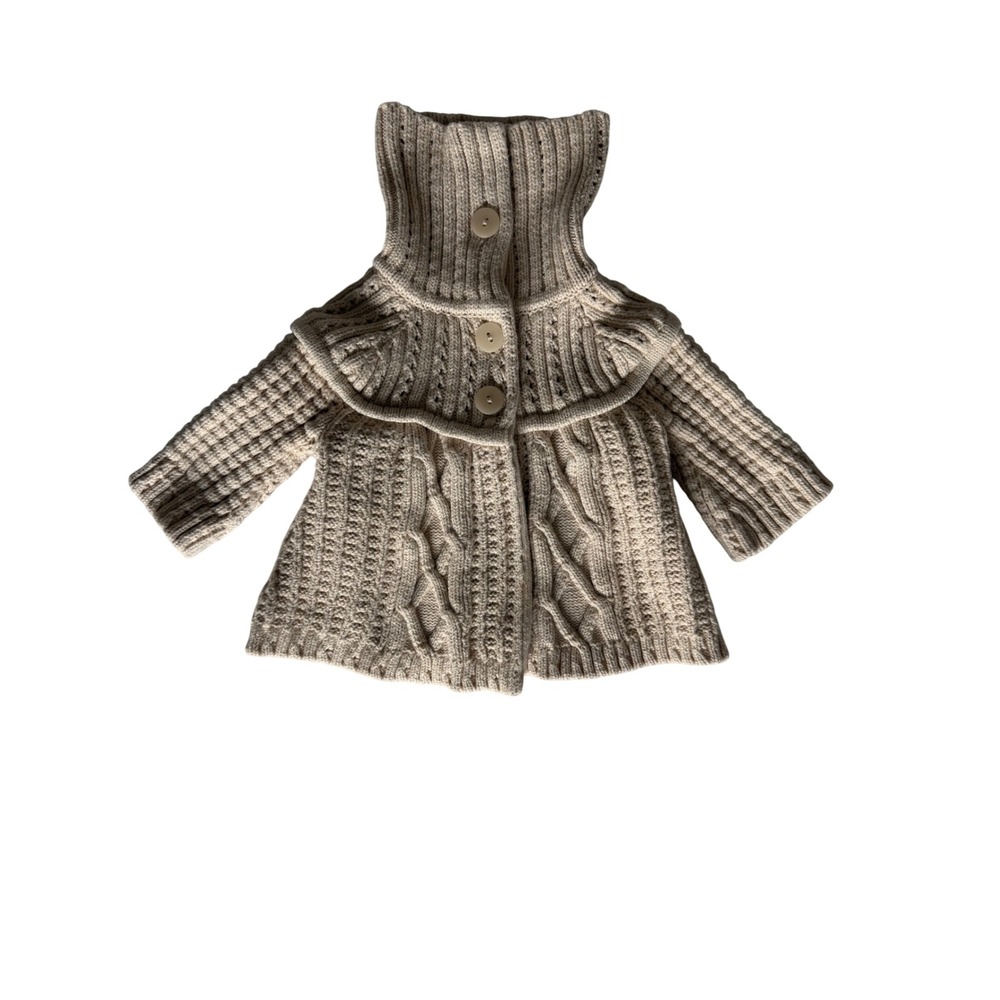 Oatmeal Beige Cable Knit Button Cardigan Sweater 6-12 Months Cotton